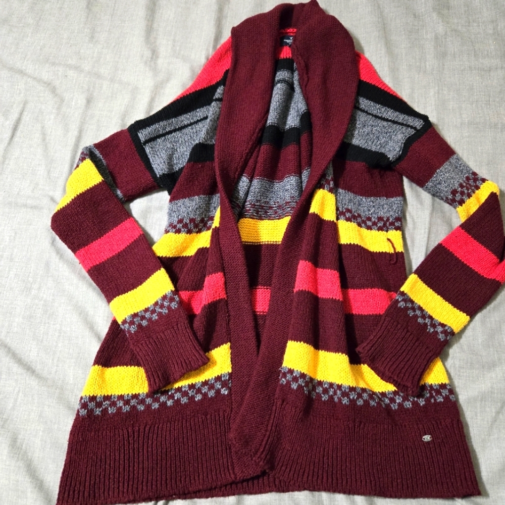 American Eagle Long Cardigan Women’s Medium Missing Tie Belt MultiColor Block